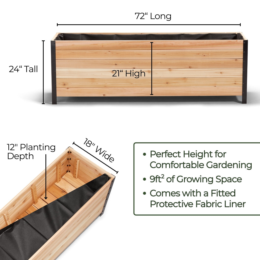18" x 72" Planter Box - 24" TALL / Garden Grade