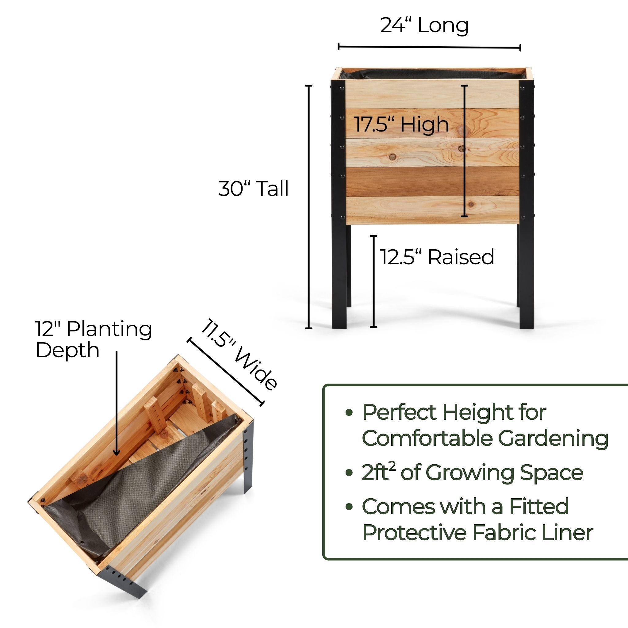 11.5″ x 24″ Raised Garden Bed - 30" TALL / Garden Grade