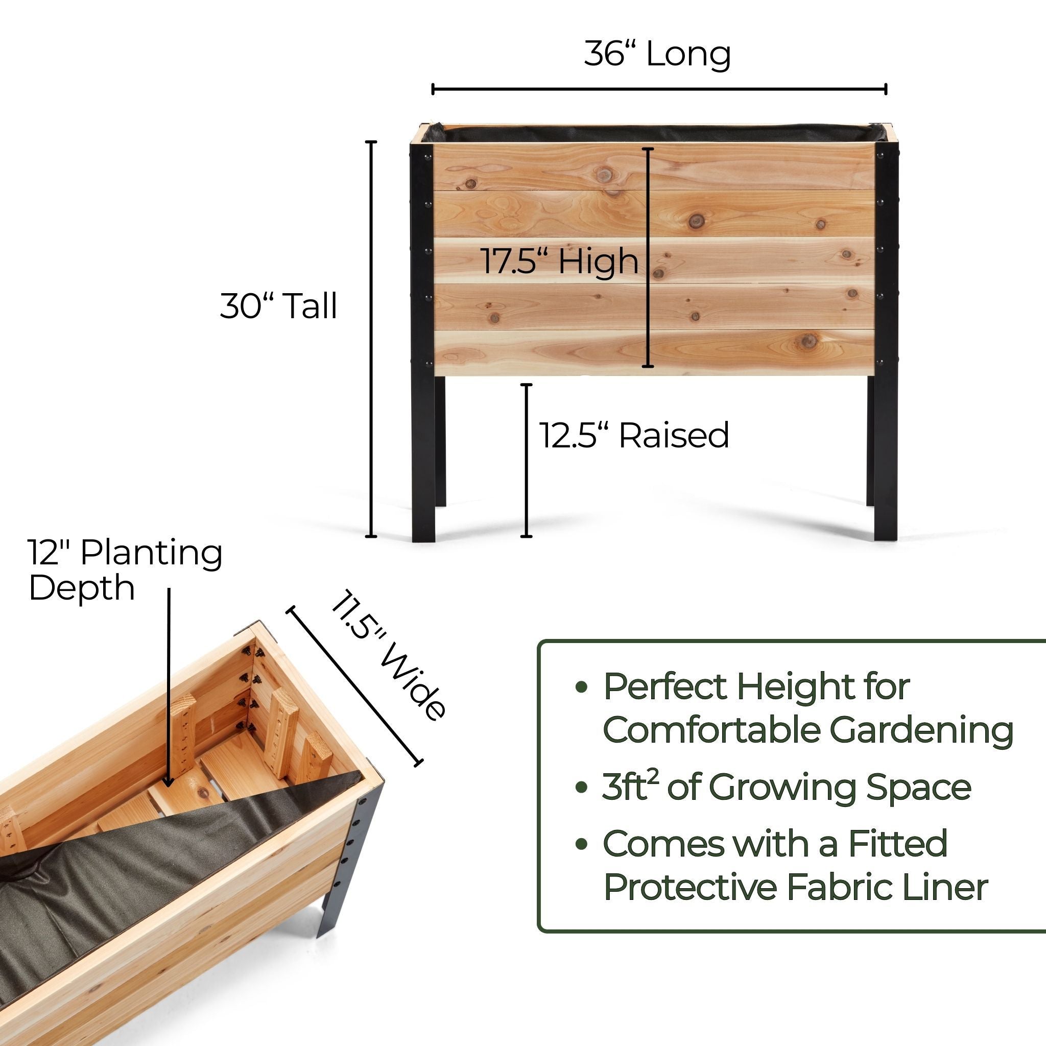 11.5" x 36" Raised Garden Bed - 30" TALL / Select Grade