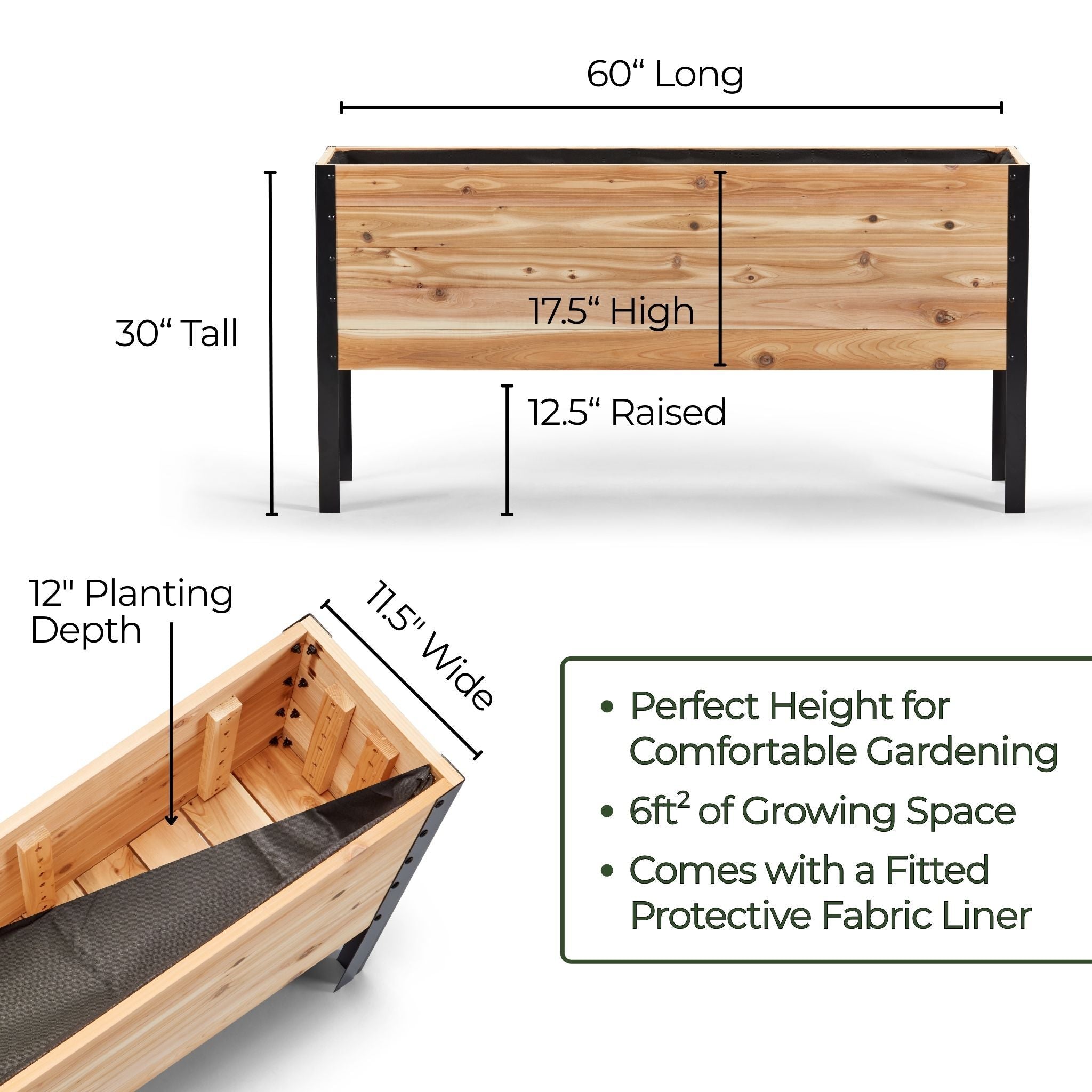 11.5" x 60" Raised Garden Bed - 30" TALL / Select Grade