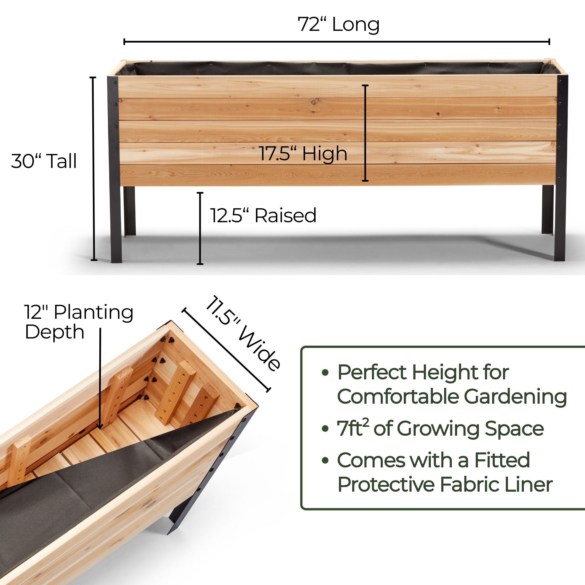 11.5" x 72" Raised Garden Bed - 30" TALL / Garden Grade